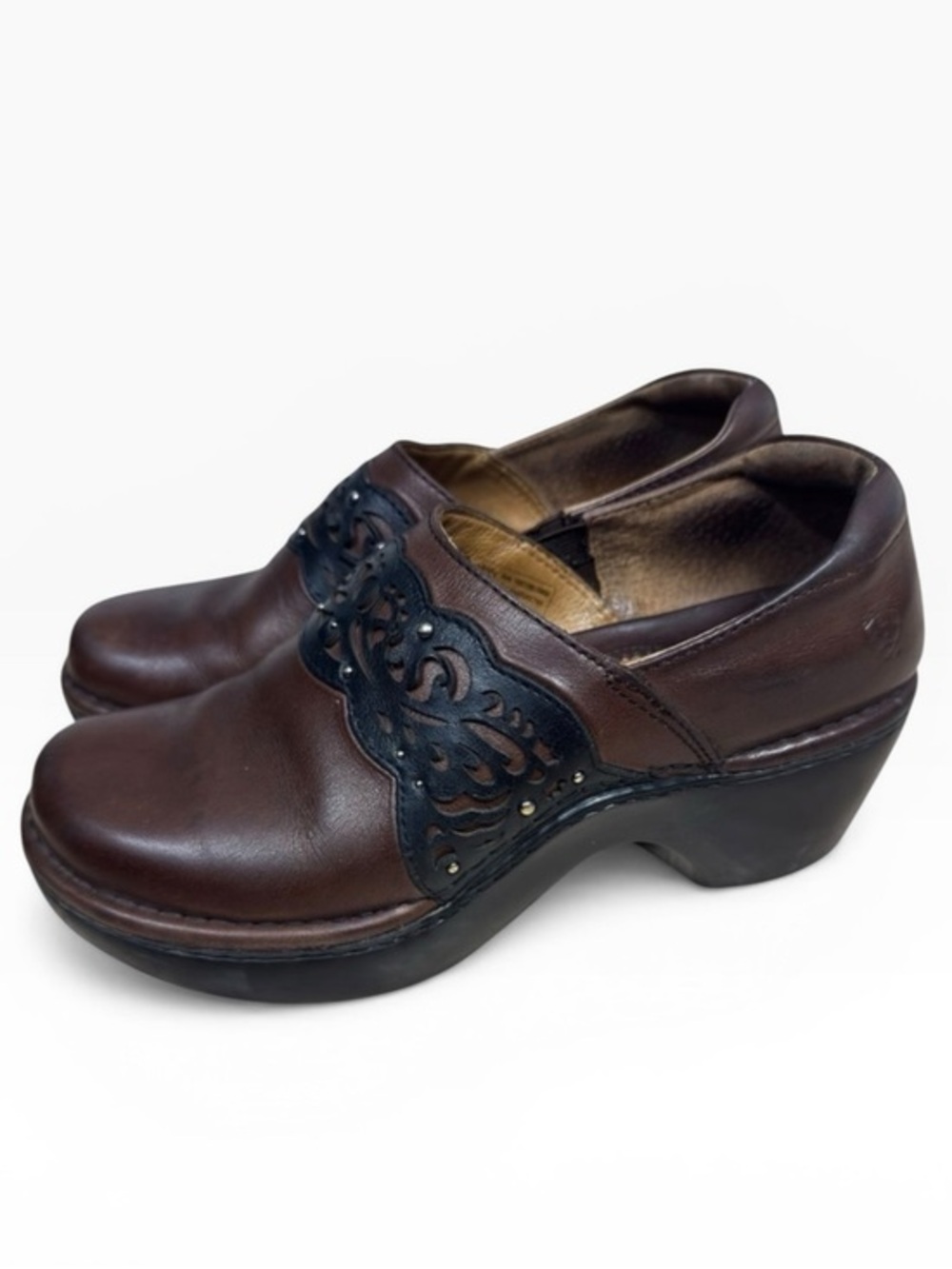 Ariat Tambour Brown Leather Clogs Studded Band Comfort Shoes US Size 6